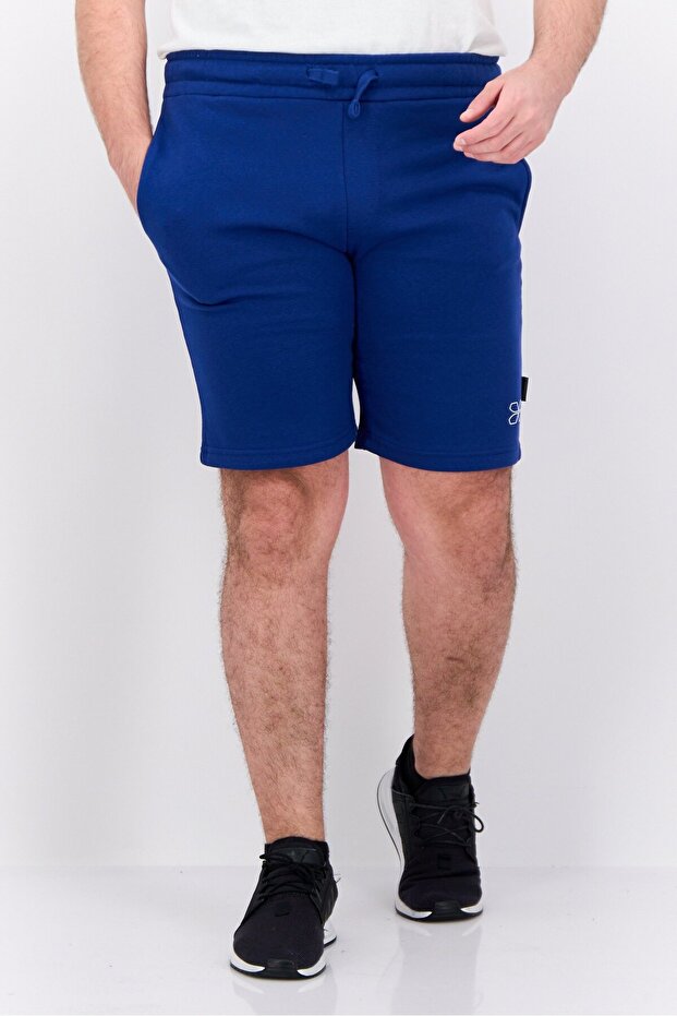 Men Drawstring Brand Logo Basic Shorts, Blue - 1