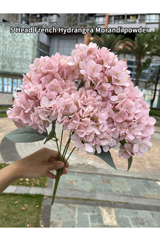 Morandi powder Large Size 5 Heads Artificial Flowers White Pink Hydrangea Silk DIY Wedding Bridal Bo
