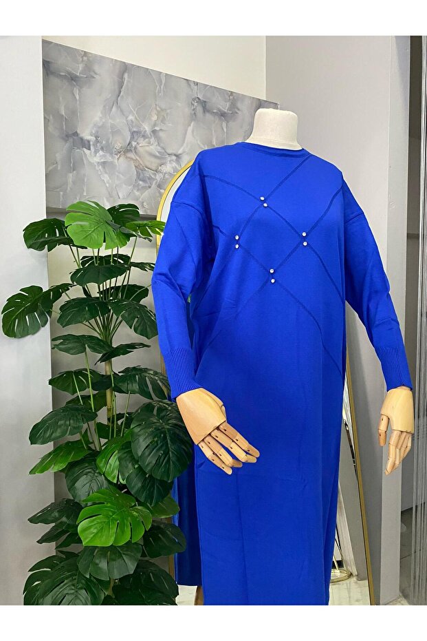 Taş Detaylı Merserize Elbise - 2
