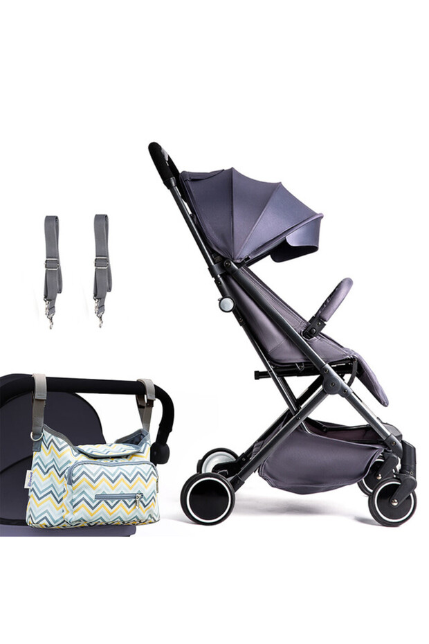 Travel Lite Stroller-SLD by Teknum-Dark Grey + Sunveno Baby Stroller Organizer/Bag-Yellow wave