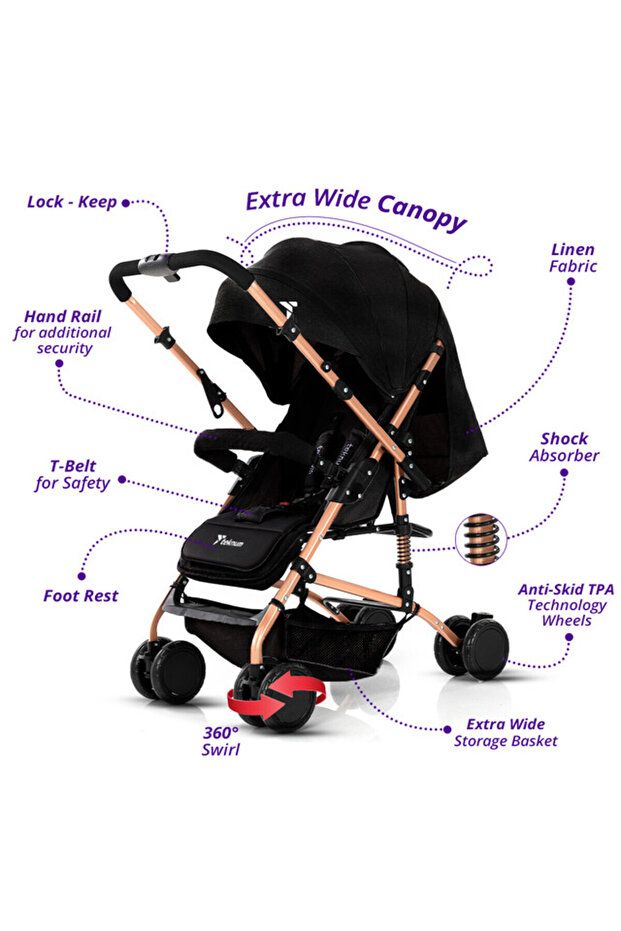 عربة أطفال قابلة للعكس باللون الأسود - 5