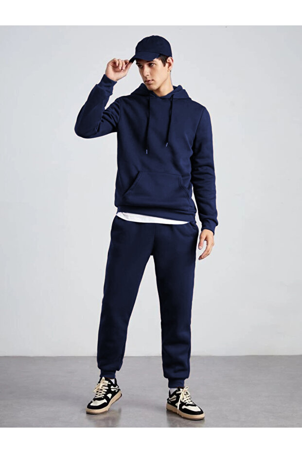 Men's Basic Plain Oversize 3 Thread Raised Tracksuit Suit - 1