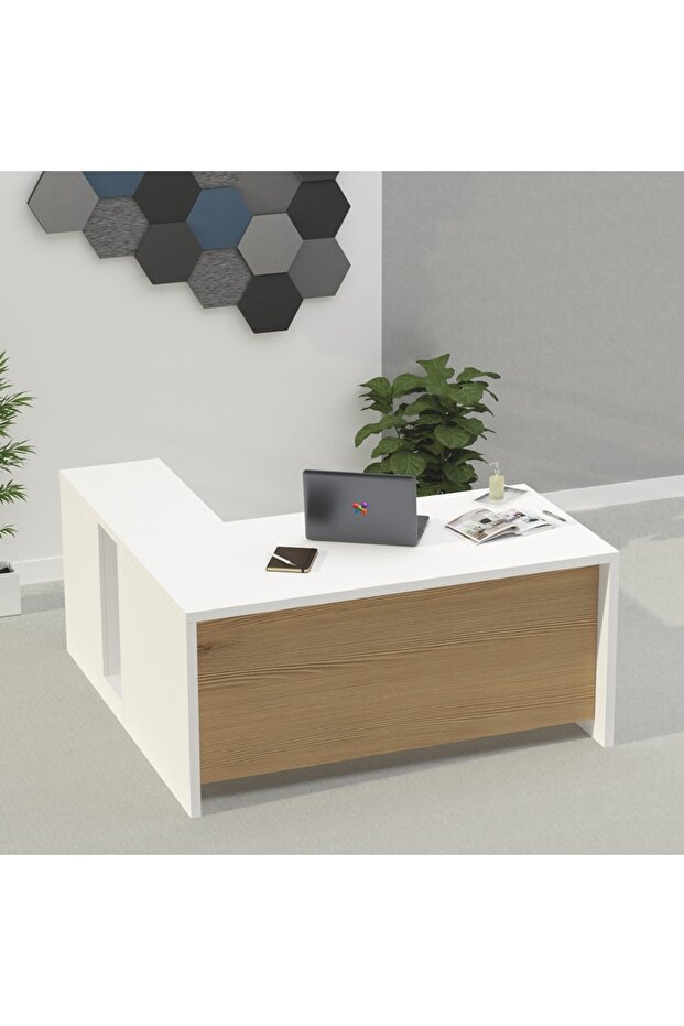 Noce 1825 L-Shaped Executive Wooden Desk with Melamine Finish-White with Light Imperia