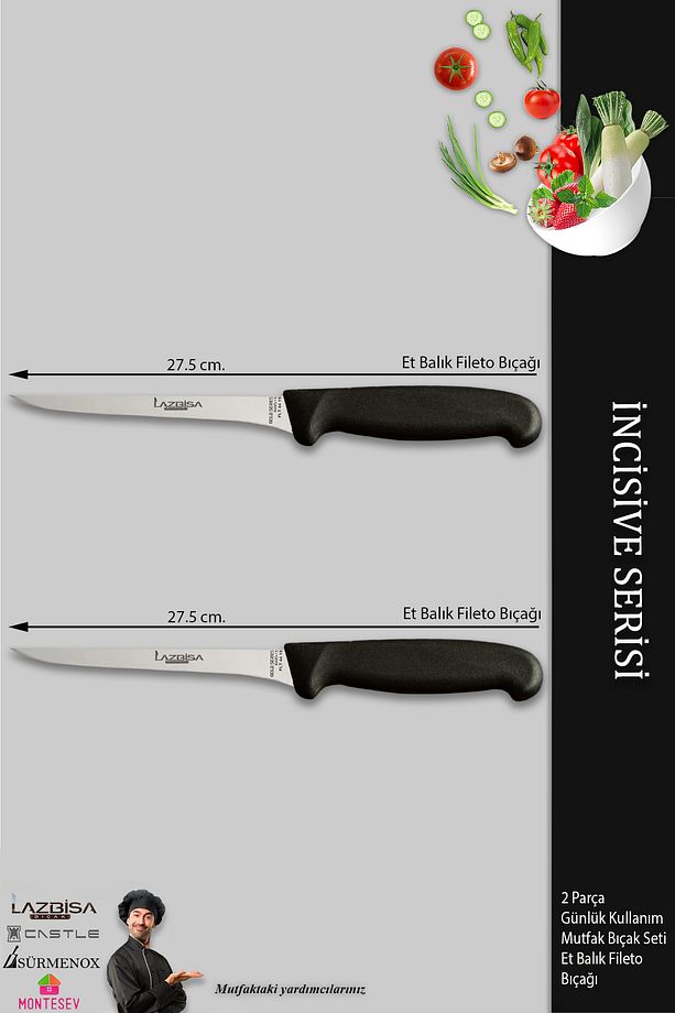 İncisive Serisi Mutfak Fileto Bıçağı Steak Bıçak Et Balık Tavuk Fileto Bıçağı 2 Li Set ( Mft-256 ) - 2