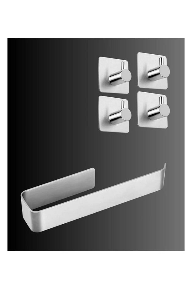 Paslanmaz Çelik Yapışkanlı Havluluk Ve 4 Adet Askılık SET INOX - 1