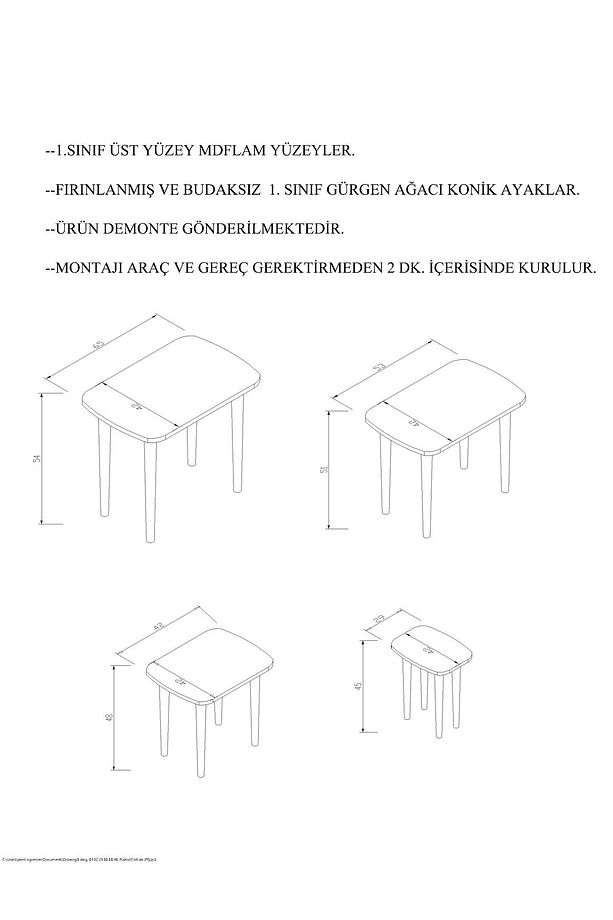 Başaran Concept Üst Kalite 1. Sınıf Mdf Boyalı 4 Lü Zigon Sehpa Krem Sehpa - 5