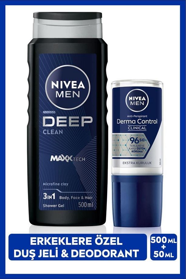 MEN Erkek Duş Jeli Deep Dimension 500ml Ve Rollon Deodorant Derma Control Clinical50ml,sünger Hediye - 1