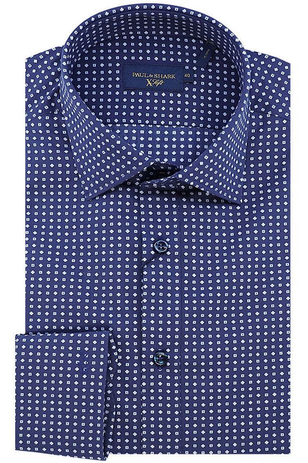 Erkek Regular Fit Pamuklu Mikro Desenli Düğmeli Uzun Kollu Lacivert Gömlek 25413204CF-G09 - 1