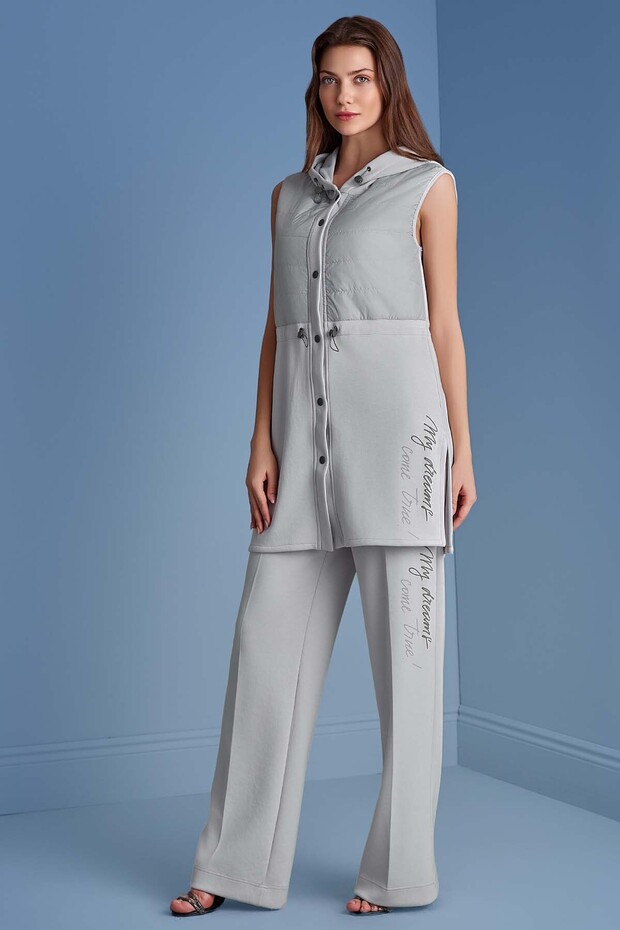 Kapüşonlu Taş Rengi Örme Yelek - 2