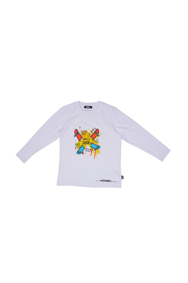 Boy's Long Sleeve Tshirt with Skateboard Print