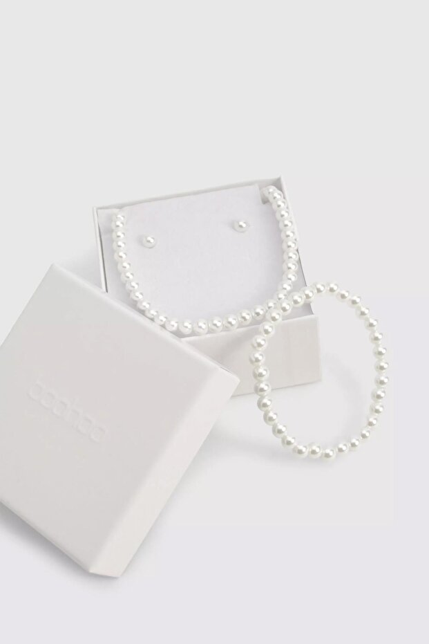 Pearl Necklace Earrings Bracelet Jewelry Set