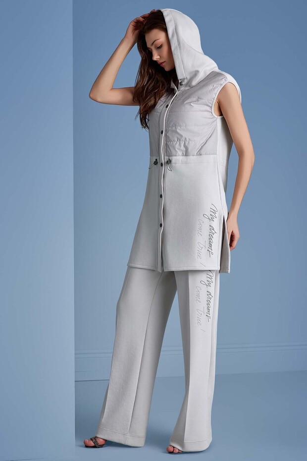 Kapüşonlu Taş Rengi Örme Yelek - 1