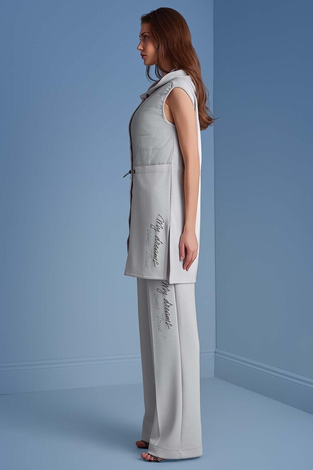 Kapüşonlu Taş Rengi Örme Yelek - 3