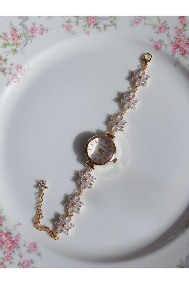 Floral Radiance Clock-Zircon Stone Flower Clock