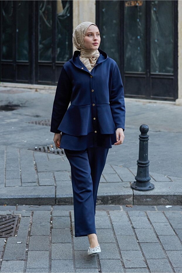Women's Goal Button Detail Double Suit Navy Blue