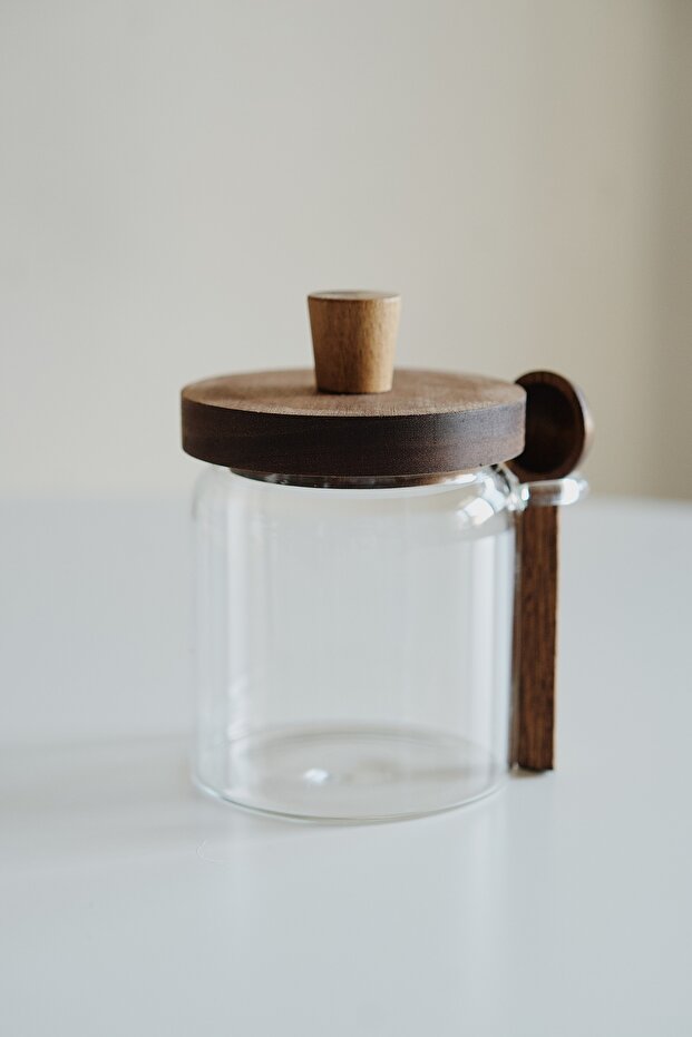 Acacia Borosilicate Glass Jar with Lid and Spoon (450ml)