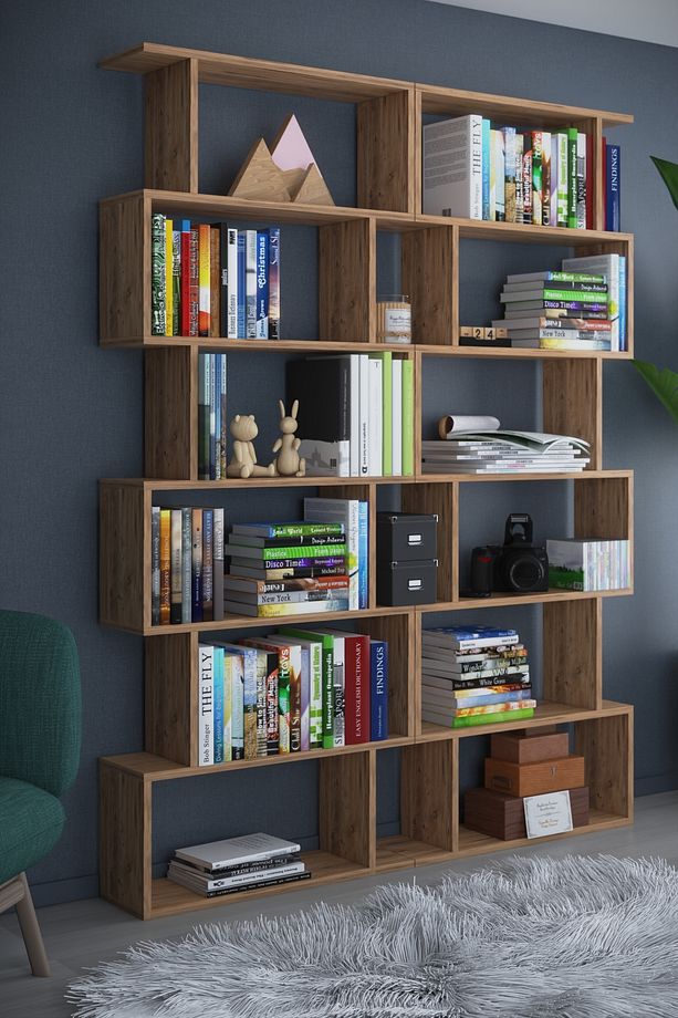 6 Raflı Çift Modül Zigzag Kitaplık Çalışma Odası Ofis Kitaplık - 1