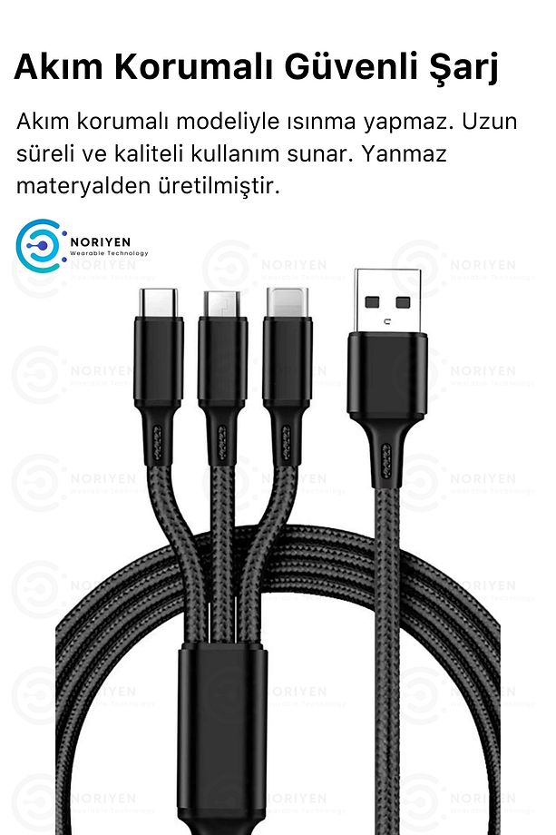 Süper Hızlı 3in1 Turbo ve Hızlı Şarj Destekli Micro + Type-C + Lightning 3 Uçlu Premium Şarj Kablosu - 4