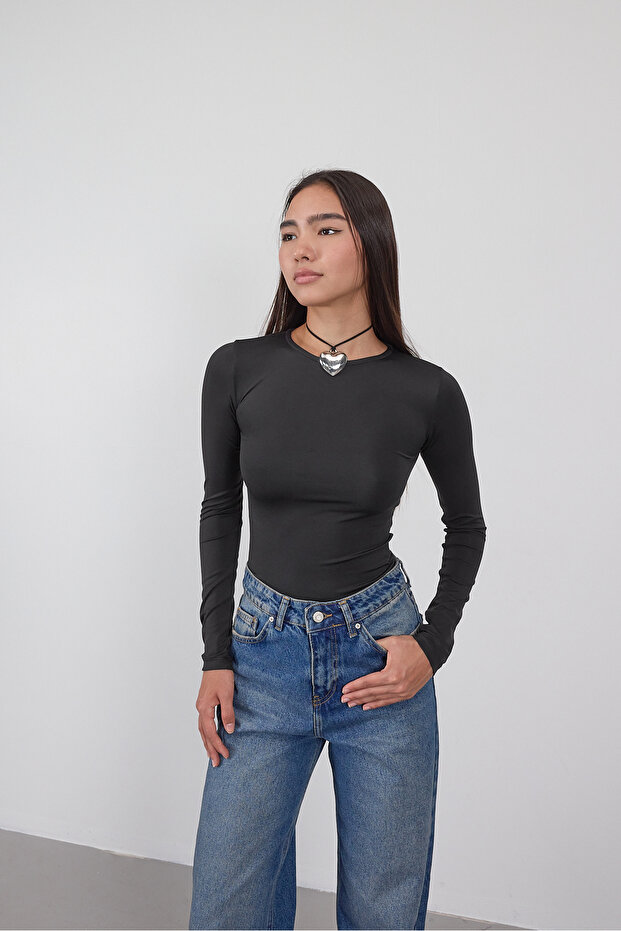 Bisiklet Yaka Uzun Kollu Basic Bluz B0074-G1 - 6