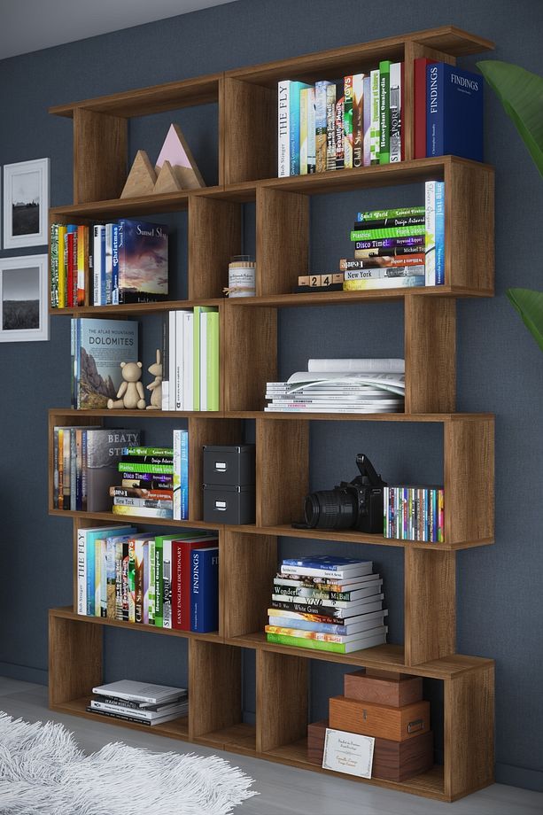 6 Raflı Çift Modül Zigzag Kitaplık Çalışma Odası Ofis Kitaplık - 2