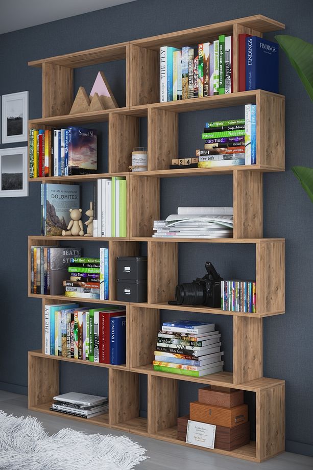 6 Raflı Çift Modül Zigzag Kitaplık Çalışma Odası Ofis Kitaplık - 2