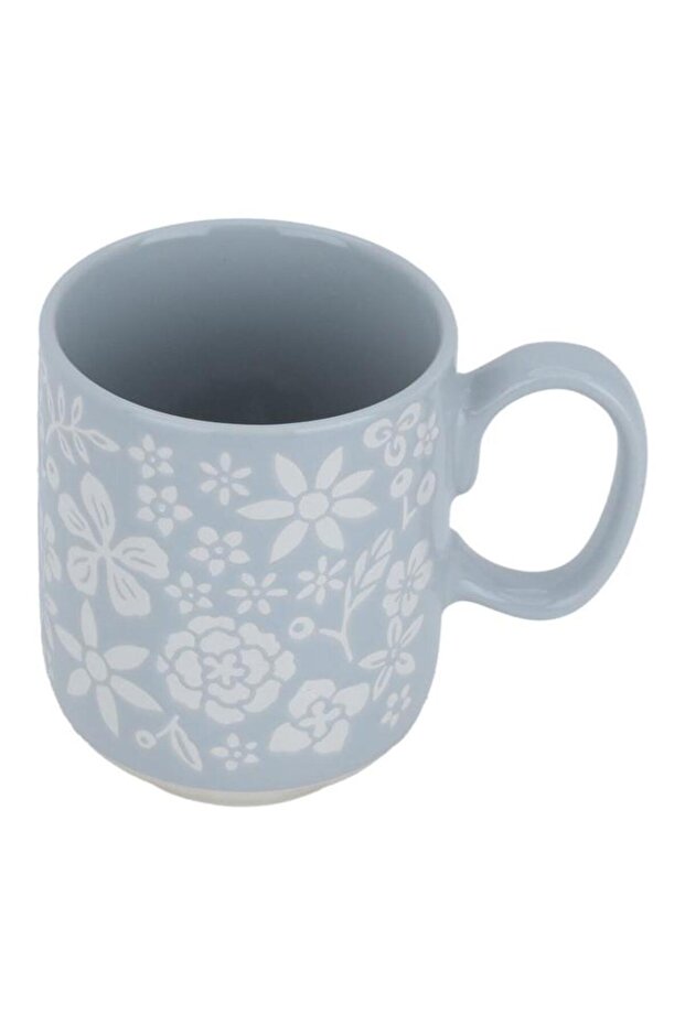 Porcelain Mug 400 Ml Rose Pattern Handle Gray - 2