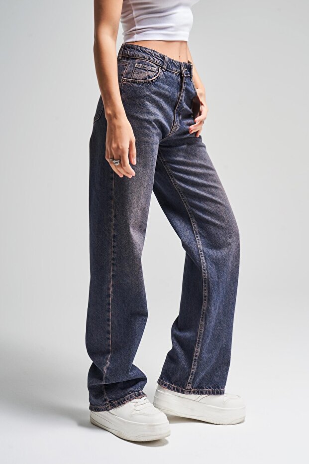 Women's Dark Denim Color Doris 2W4-8 Straight Fit 100% Koton Denim