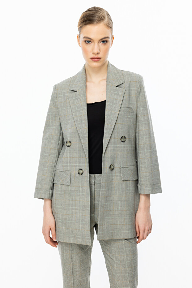 Duble Kol Ekoseli Ceket - 2