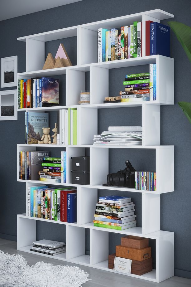 6 Raflı Çift Modül Zigzag Kitaplık Çalışma Odası Ofis Kitaplık - 2