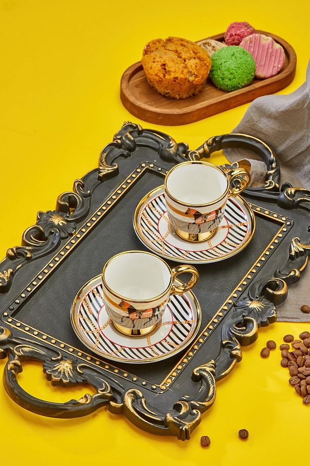 2'li Altın Yaldızlı Porselen Kahve Fincan Takımı – Lüks ve Şık Kahve Keyfi! - 7