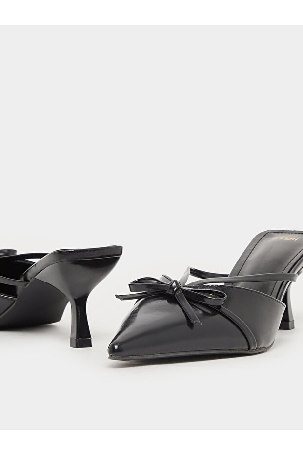 Bow Accent Pointed Toe Stiletto Hell Mules - 3