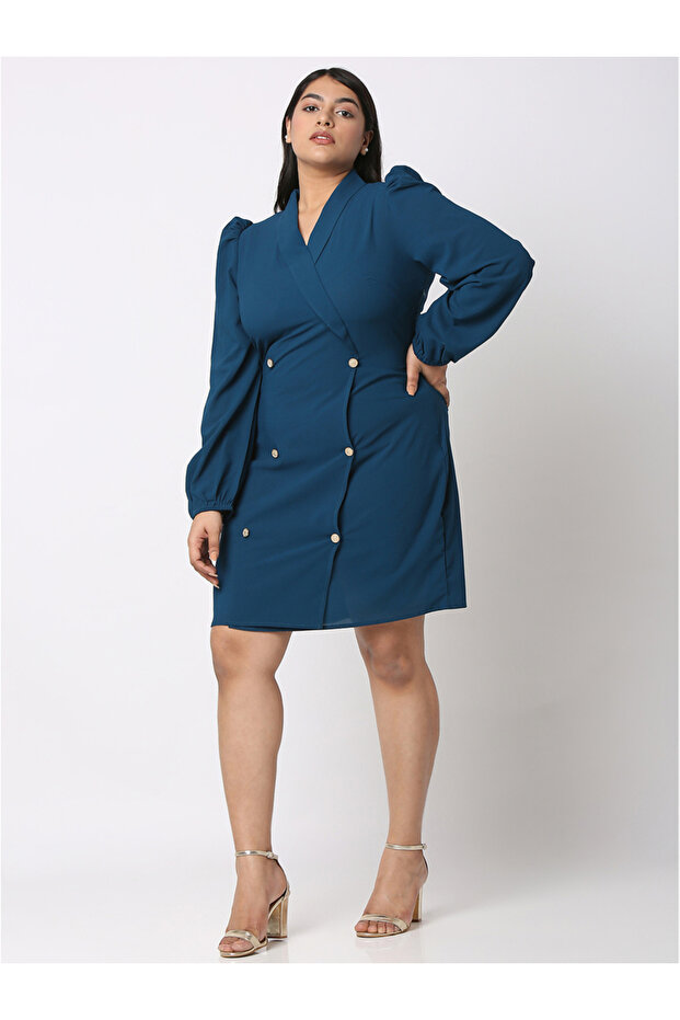 فستان بليزر سادة بأزرار ملفوفة من الأمام - 4