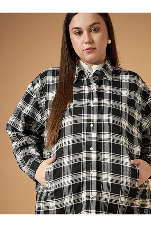 Plus Size Flannel Checked Regular Fit Buttoned Shacket - 5