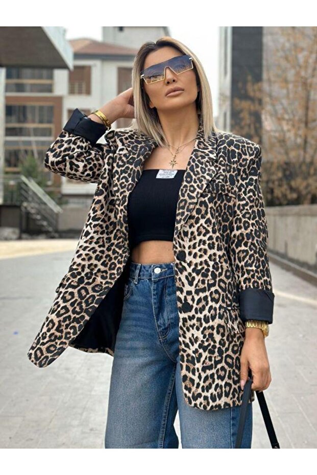 88761 Yün Efekti Leopar Ceket Leo - 1