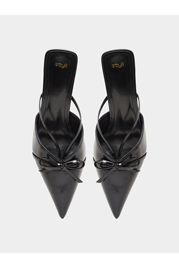Bow Accent Pointed Toe Stiletto Hell Mules - 5
