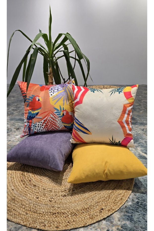 Summer Tropical Colorful Concept Set of 4 Decorative Throw Pillow Cases – Summer Model & Plain