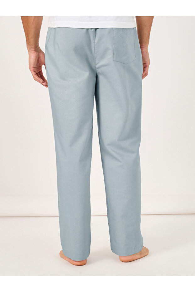 بيجامة مستقيمة منسوجة سادة مع رباط - 4