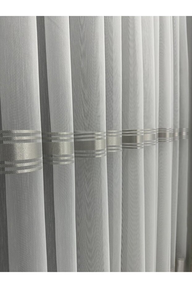 Silver Stripe Skirt Leaded Tulle Curtain 1/3 Close Pleat