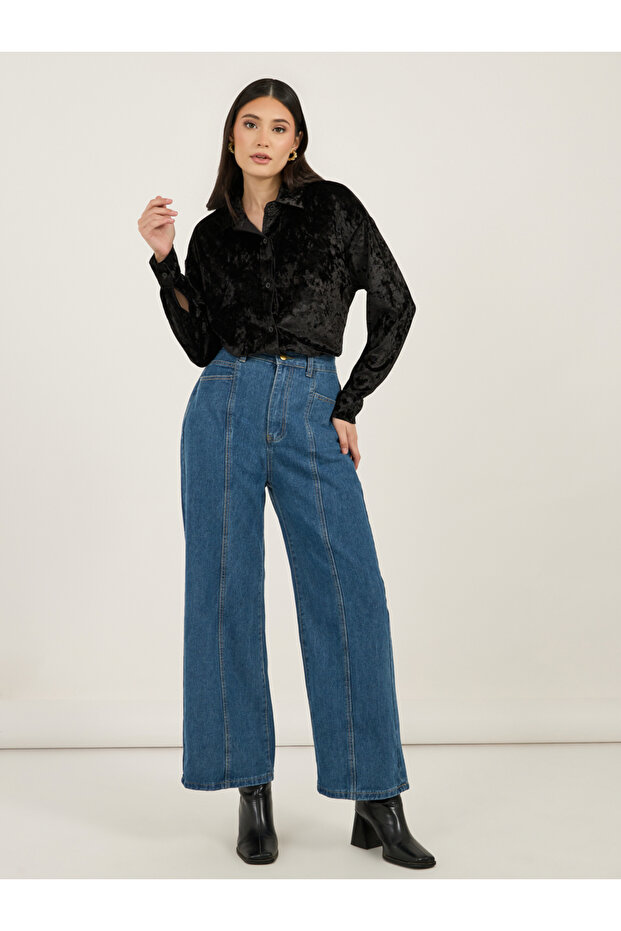 High Rise Wide Leg Seam Detail Jeans