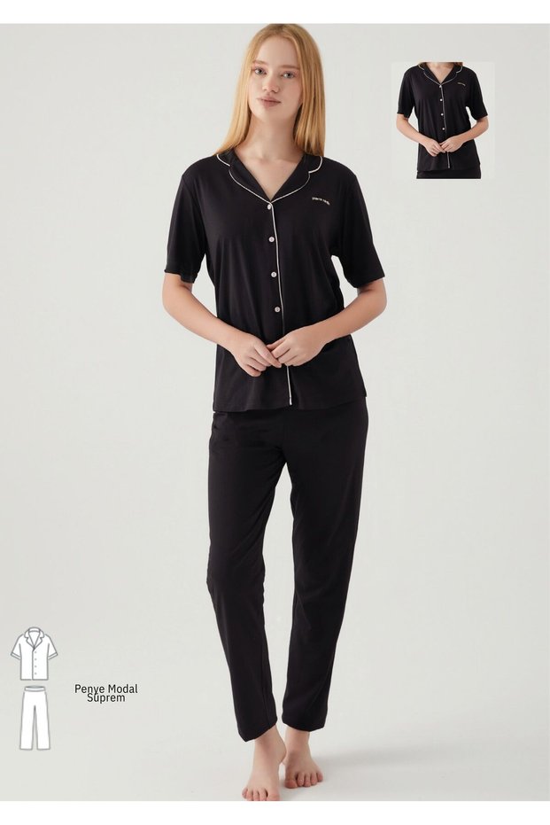 Women's Shirt Collar Short Sleeve Modal Cotton Boxed Pajama Set Wvt.S.L.6E8T.