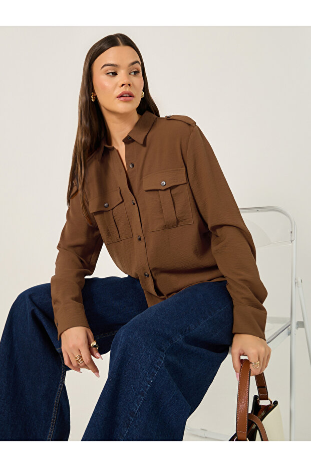 Solid Long Sleeve Shirt with Utility Pocket Detail