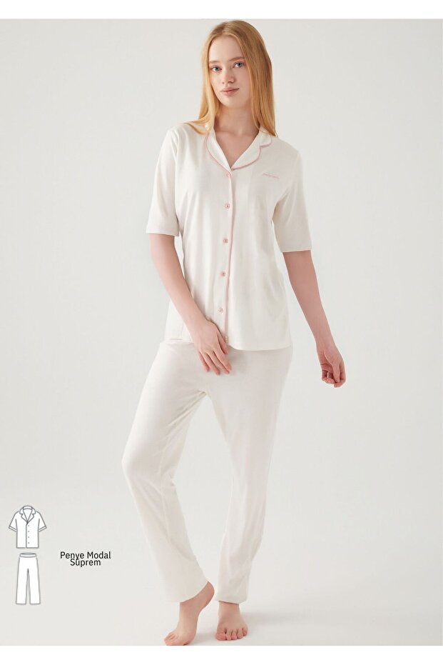 Women's Shirt Collar Short Sleeve Modal Cotton Boxed Pajama Set Wvt.S.L.6E8T.