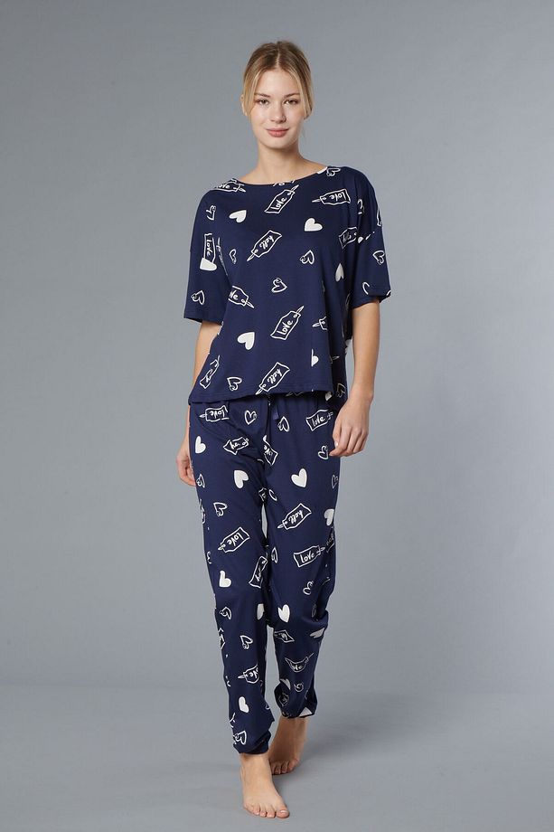 Kalpli Pijama Takımı %100 Pamuk Kadın Pijama Takımı - Oversize 4 Mevsim [2025- Sprıng] - 1