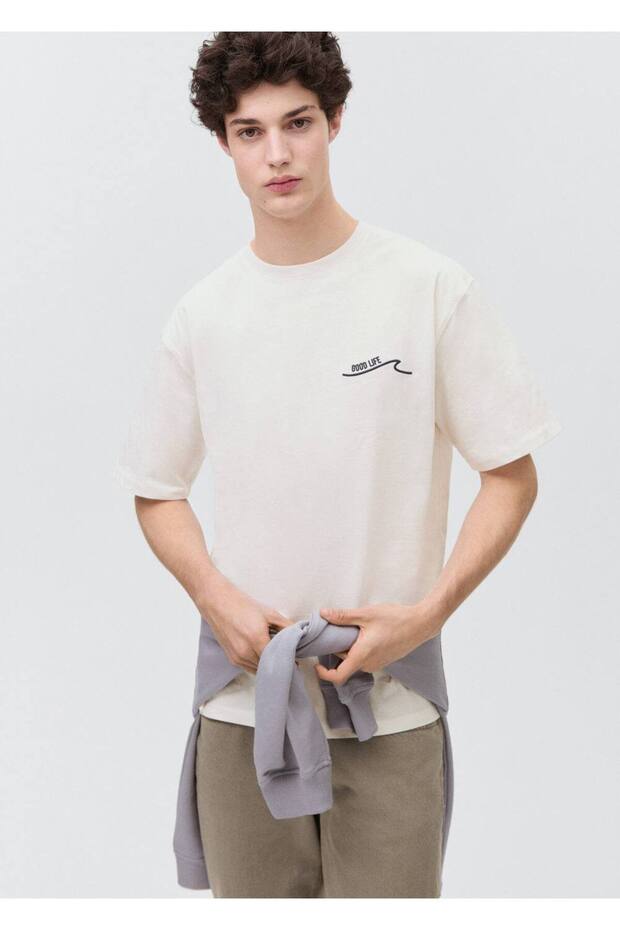 Desenli pamuklu mesajlı tişört - 1