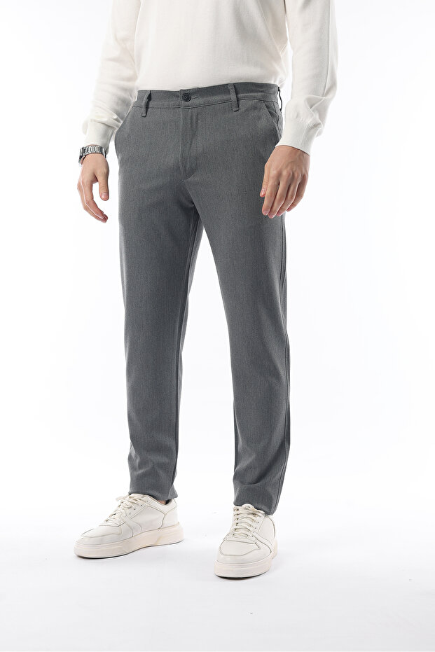 Winter Gray Slim Fit Lycra Fabric Trousers