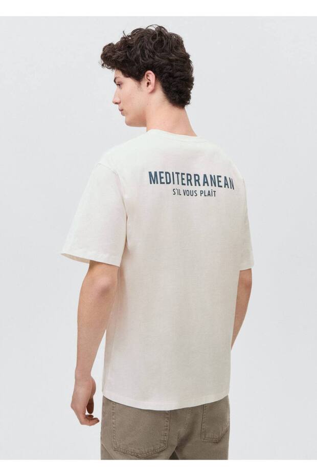 Desenli pamuklu mesajlı tişört - 4