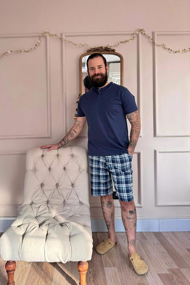 Lacivert Beyaz Ekose Line Edge Detaylı Şortlu Kısa Kollu Erkek Pijama Takımı - 7