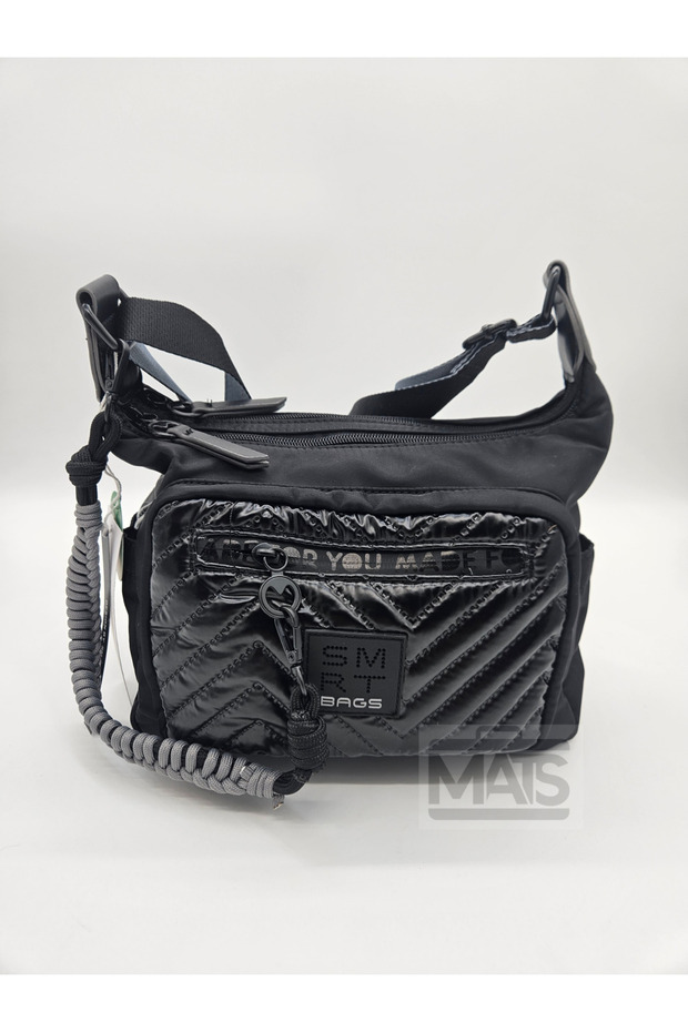 Smart Bags Parachute Satin Fabric Gray Black Shoulder Bag