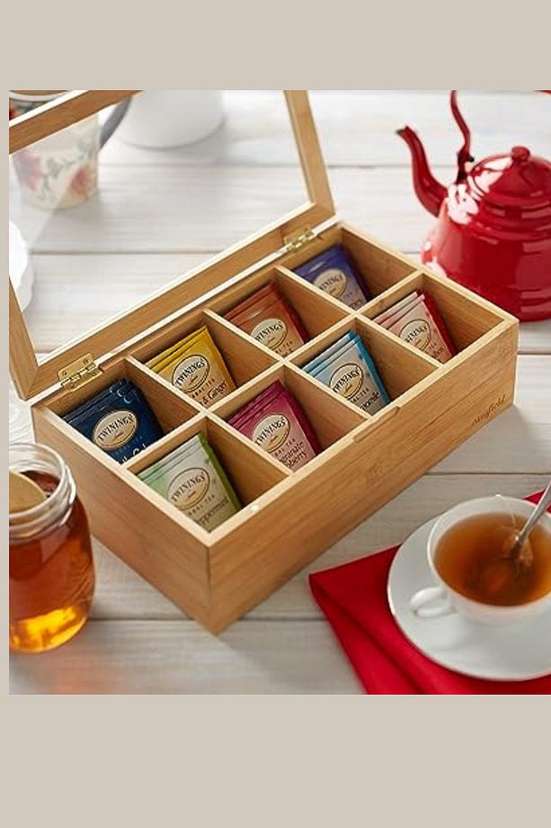 Bambu Çay Kutusu, Şeffaf Kapaklı Çay Poşeti I Saklama Kutusu - 1