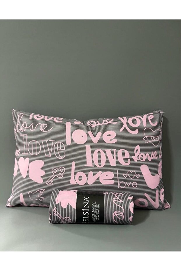 Love Patterned Single Person Elastic Bed Sheet Set